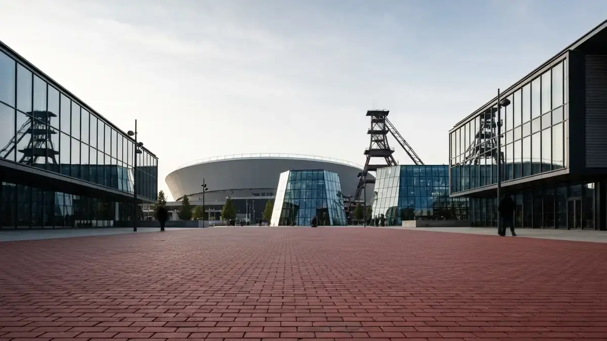 Strefa Kultury w Katowicach ze Spodkiem i Muzeum Slaskim w dziennym swietle