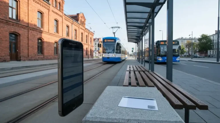 Bilet okresowy ZTM na tle przystanku komunikacji miejskiej w Katowicach