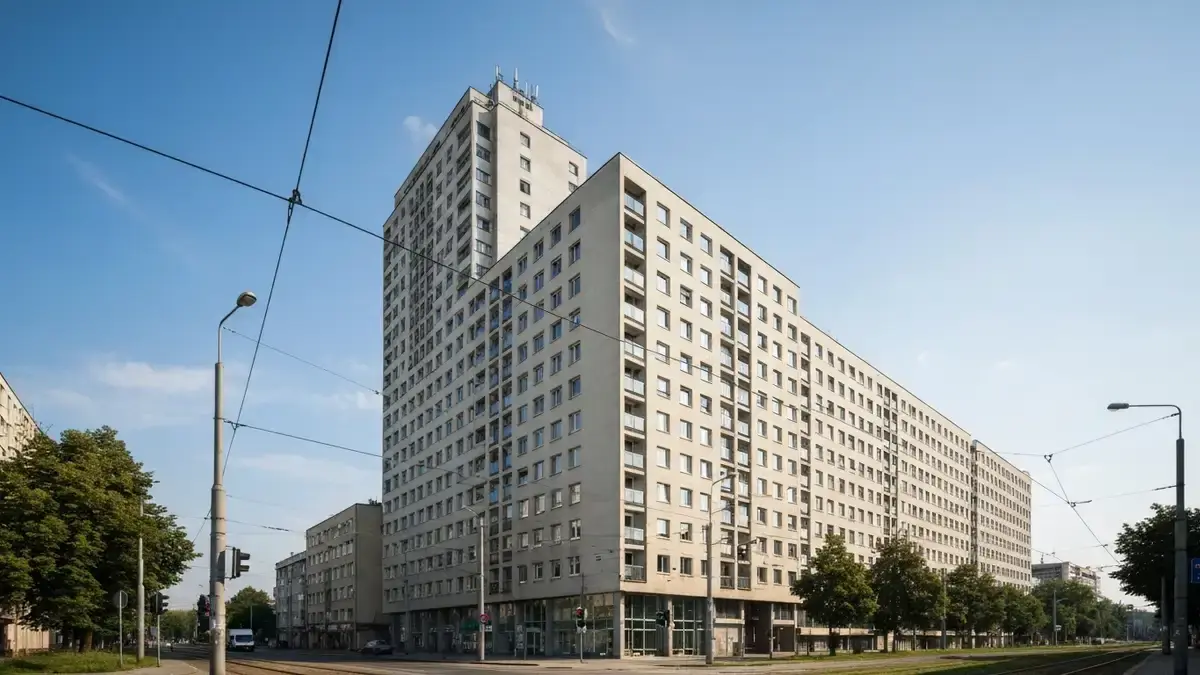 Drapacz Chmur i Superjednostka w centrum Katowic w dziennym ujęciu architektonicznym