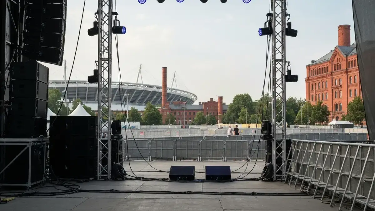 Scena festiwalowa w Strefie Kultury w Katowicach ze Spodkiem w tle