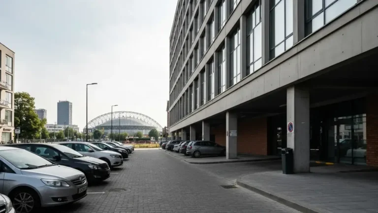 Parking przy hotelu w centrum Katowic ze Spodkiem w tle