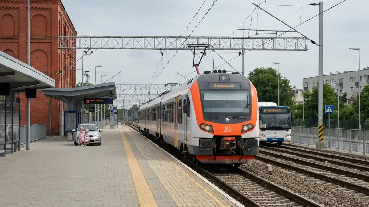 Pociąg regionalny na śląskim peronie jako wybór podróży z Katowic do Pszczyny